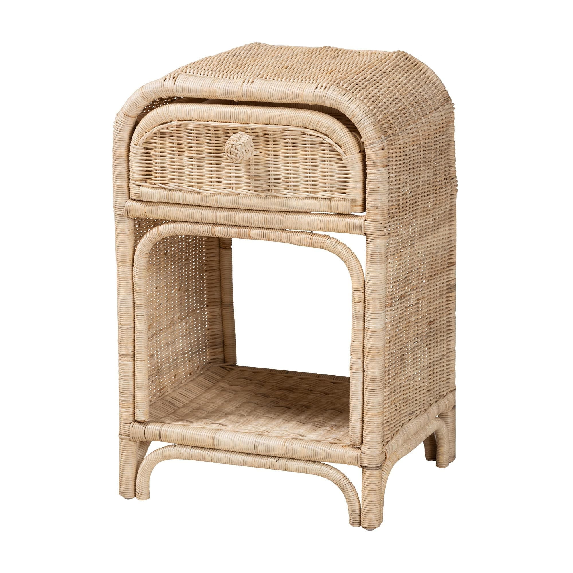 Natural Brown Rattan 1-Drawer Bohemian Nightstand