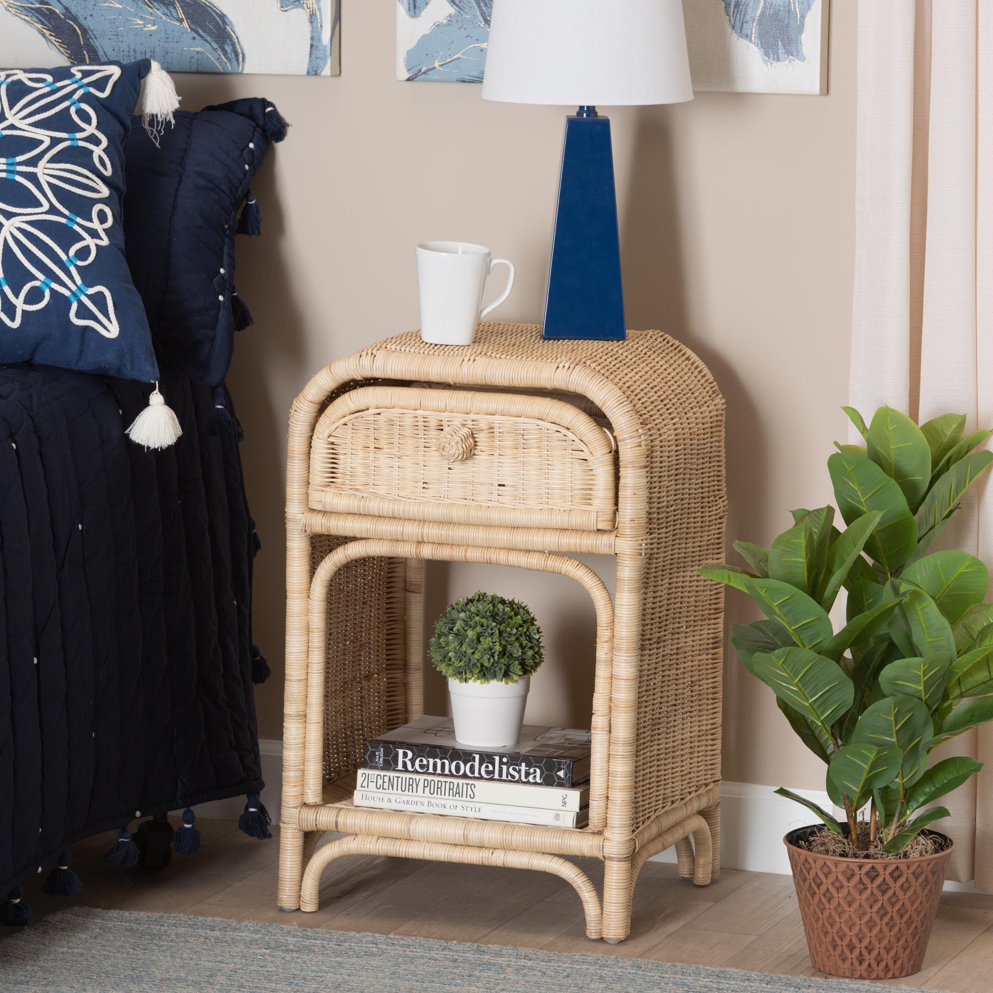 bali & pari Magni Rattan BOHO Nightstand, 1-Drawer, Natural Brown