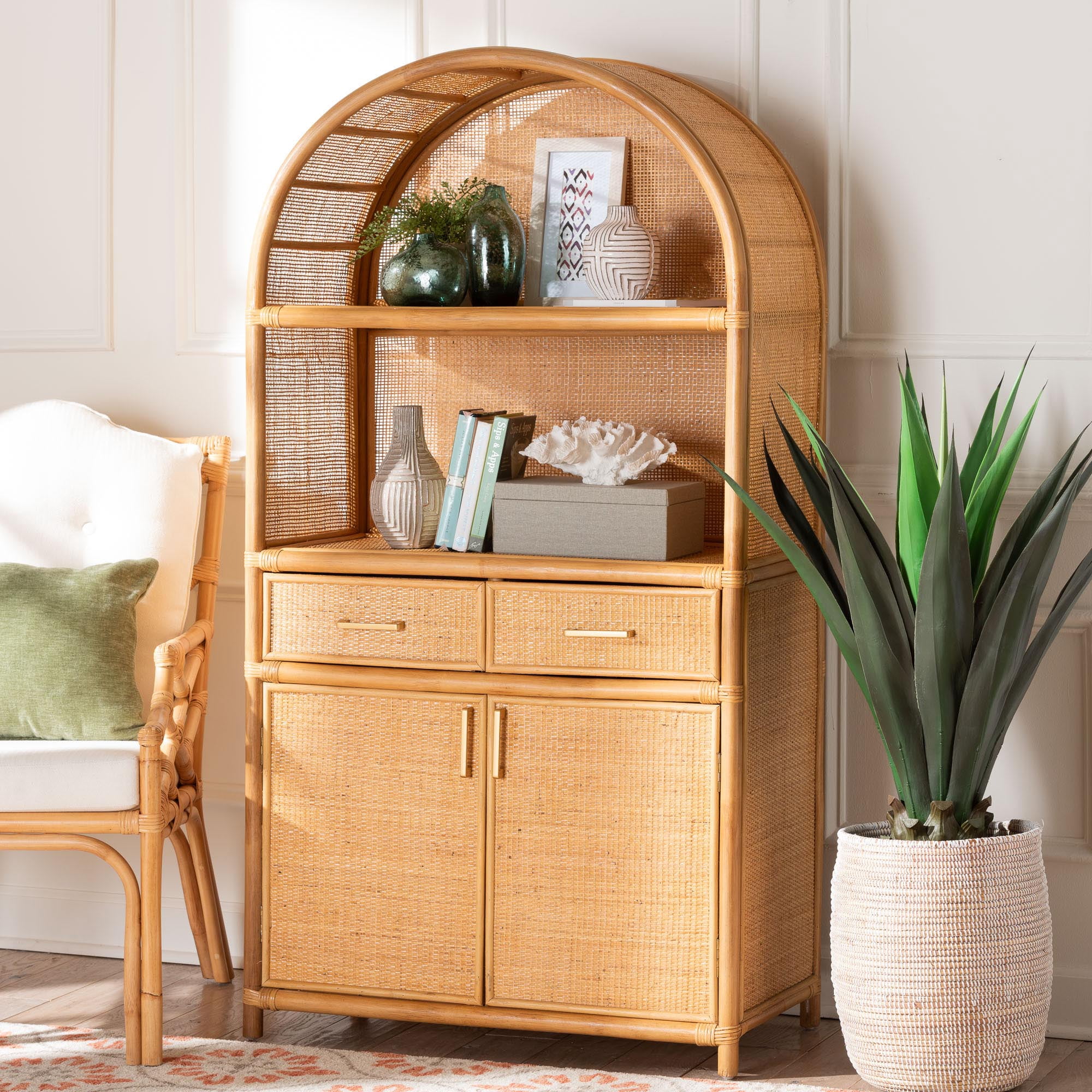 bali & pari Mairen Boho Storage Cabinet, Light Honey