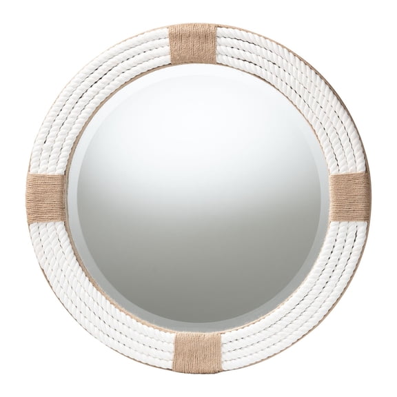 bali & pari Makya Round Woven Rope Mirror ? Coastal Mirror with White Fabric and Woven Jute Accents for Farmhouse, Boho Wall Decor, Beach House