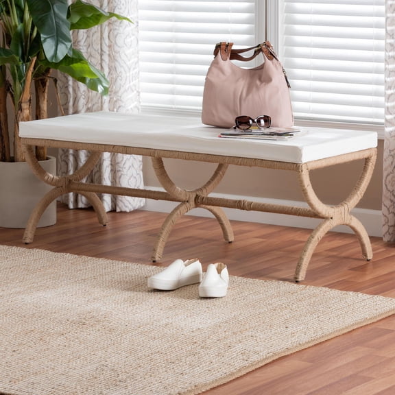 bali & pari Maliyah Japandi Accent Bench, Natural Brown