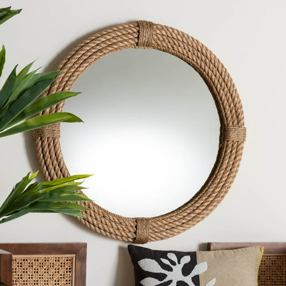 bali & pari Manila Boho Accent Mirror, Round , Natural