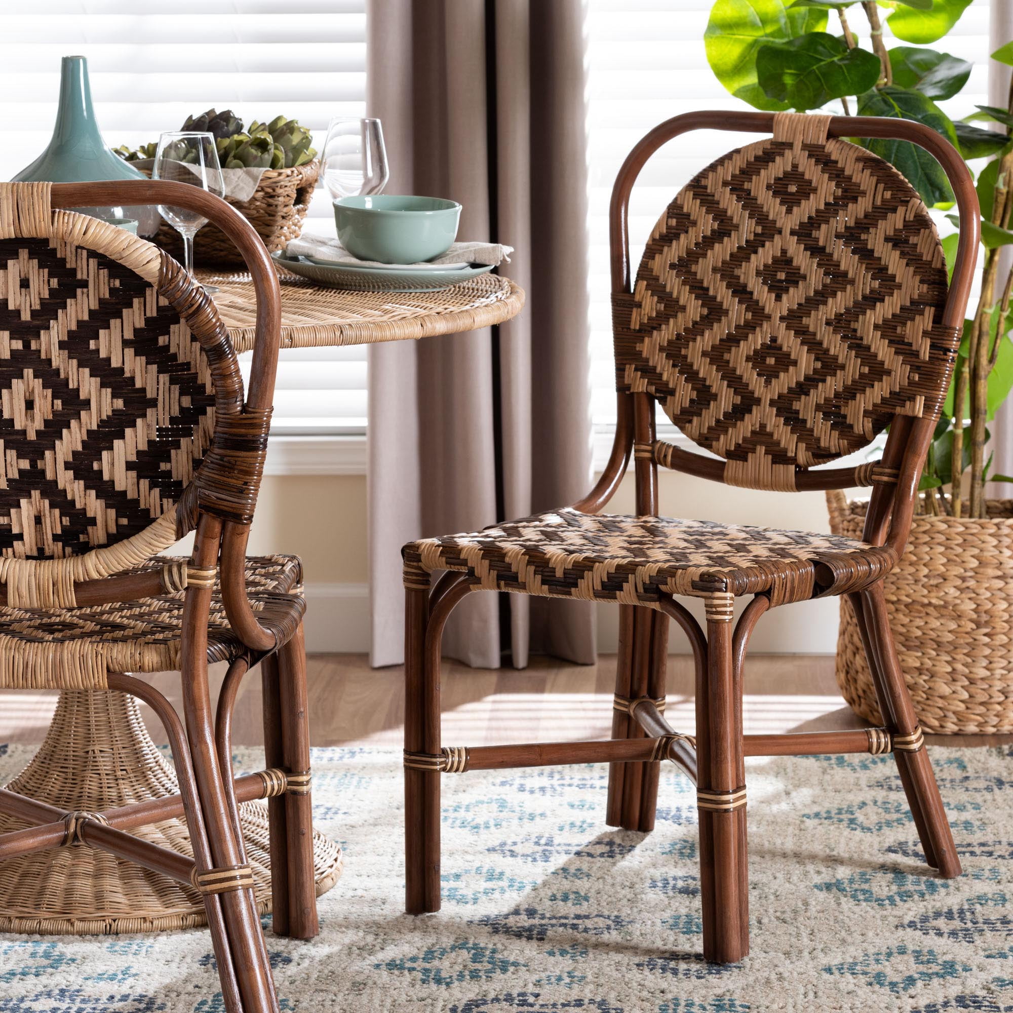 bali & pari Mariano Boho Dining Chair, Dining Height 18.1", Light Brown