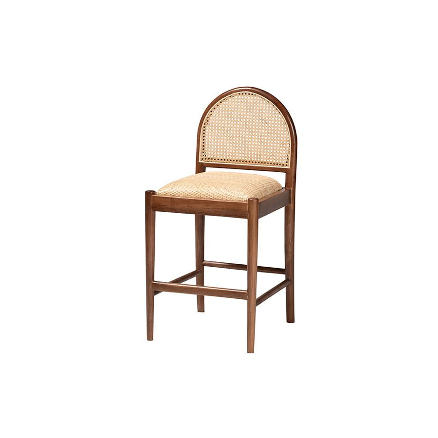 Maryland Natural Rattan and Acacia Wood Bohemian Counter Stool