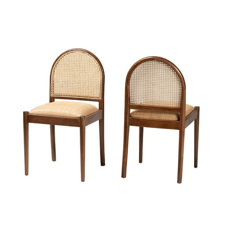 bali & pari Maryland Natural Rattan and Acacia Wood 2-Piece Dining Chair Set