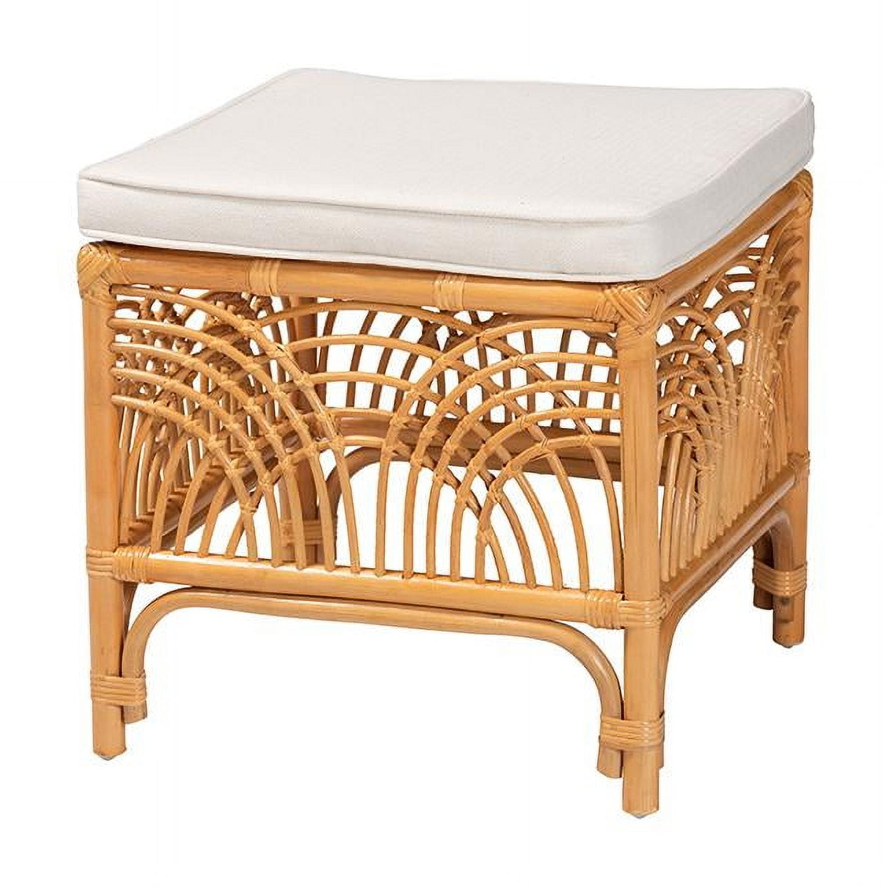 Bali & Pari Materra Bohemian Rattan Ottoman Footstool with Cushion ...