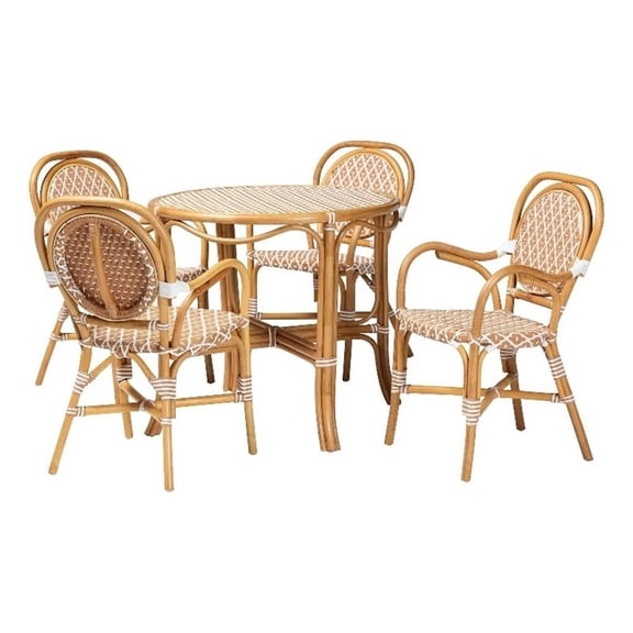 bali & pari Mattie Natural Rattan Bistro Dining Set 5-Piece Cafe-Style Set Beige