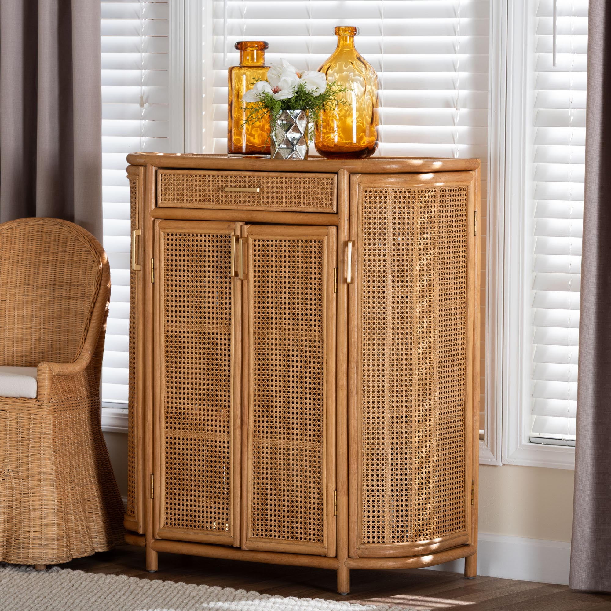 bali & pari McKenna Boho Storage Cabinet, 1-Drawer, Light Honey