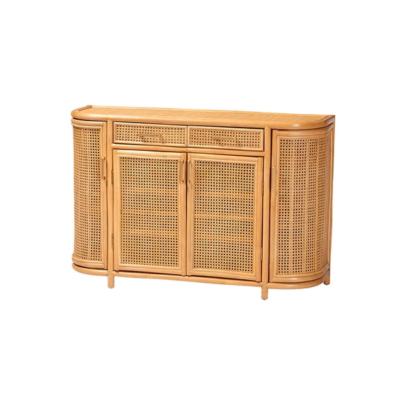 bali & pari McKenna Natural Rattan Sideboard - Handwoven Wicker Buffet Credenza