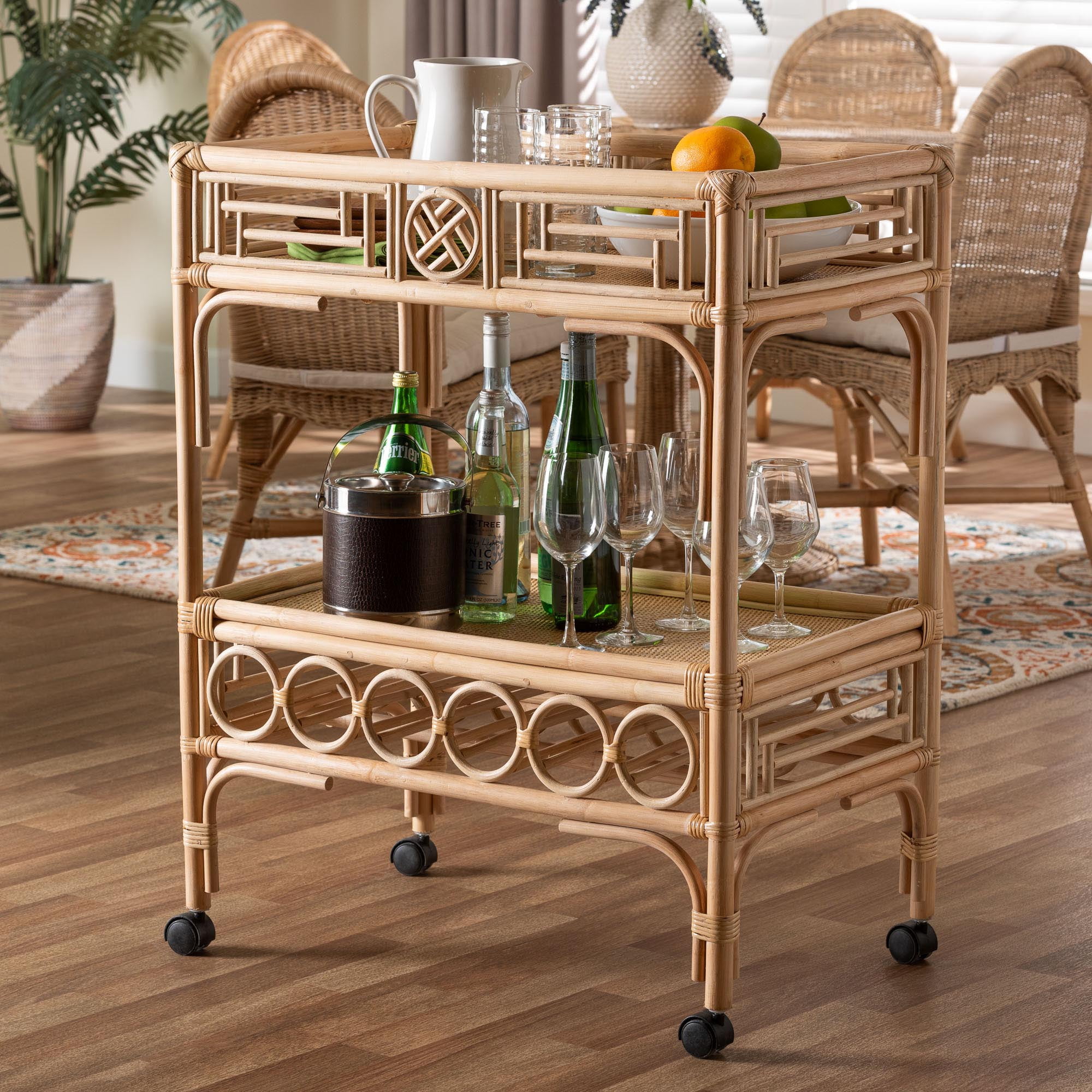 bali & pari Molina Boho Wine Cart, 2-Tier, Natural Brown