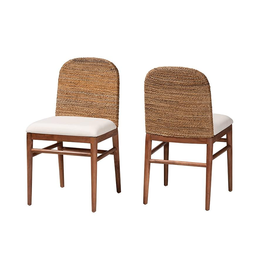 Nadim Natural Seagrass and Acacia Wood Upholstered Side Chair Set