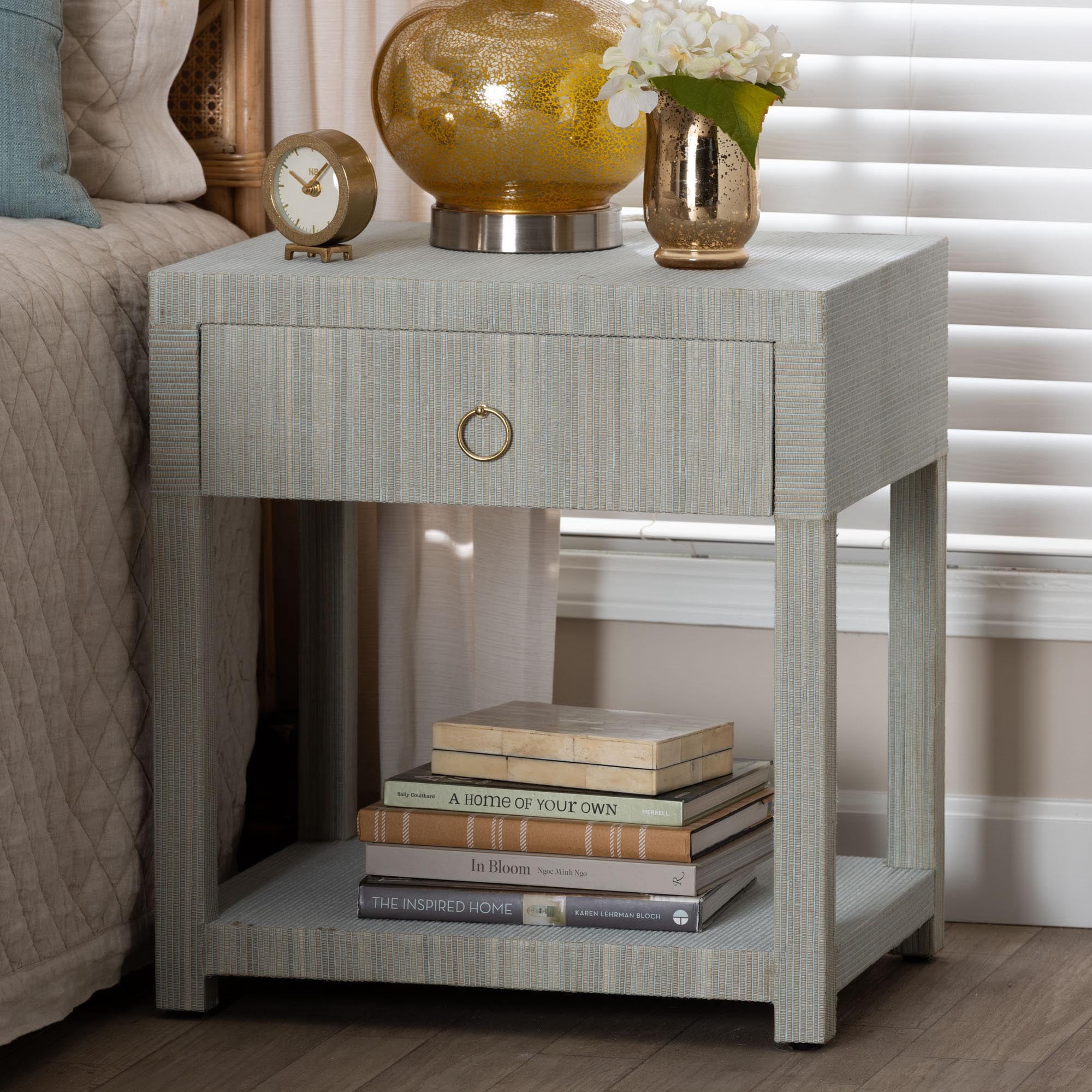 bali & pari Nata Boho Nightstand, 1-Drawer, Blue Grey