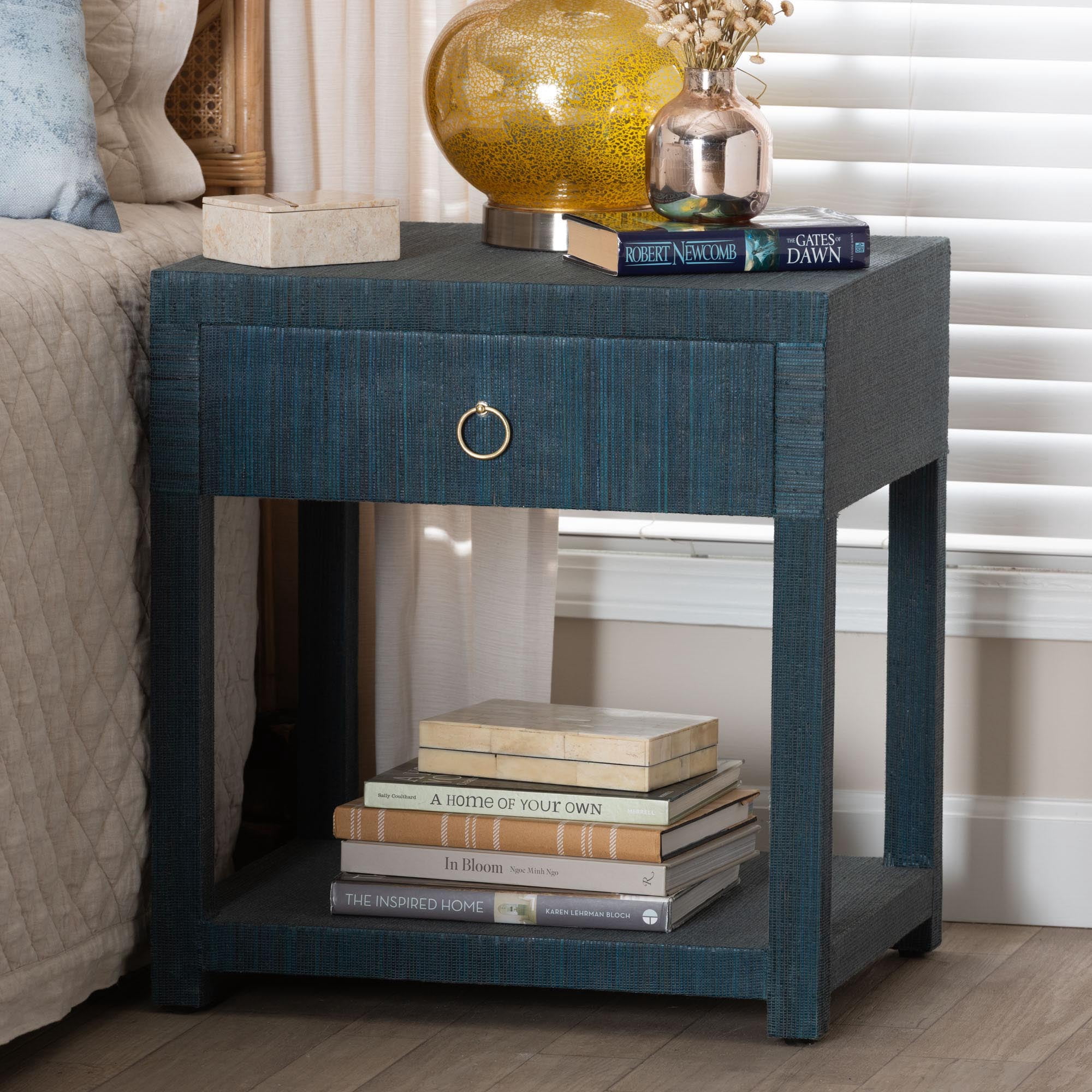 bali & pari Nata Boho Nightstand, 1-Drawer, Indigo Blue