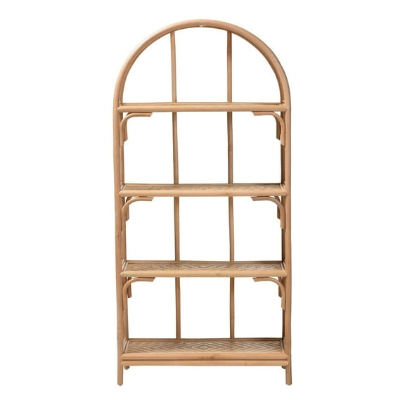 bali & pari Natania Natural Rattan 4-Tier Display Shelf - Handwoven Arched Bookcase