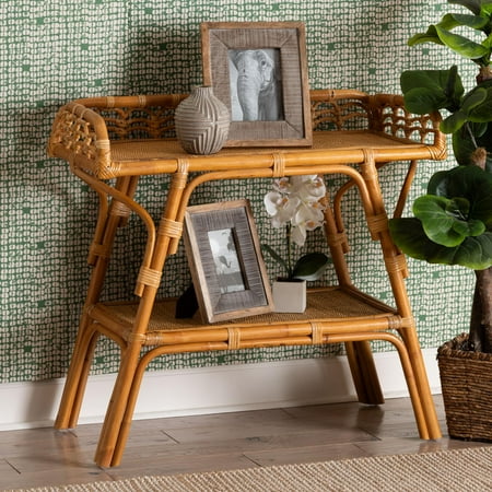 bali & pari Nayana Boho Console Table, 2-Tier, Light honey
