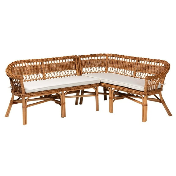 bali & pari Nella 2-Piece Rattan Dining Nook Banquette Set in Natural Brown