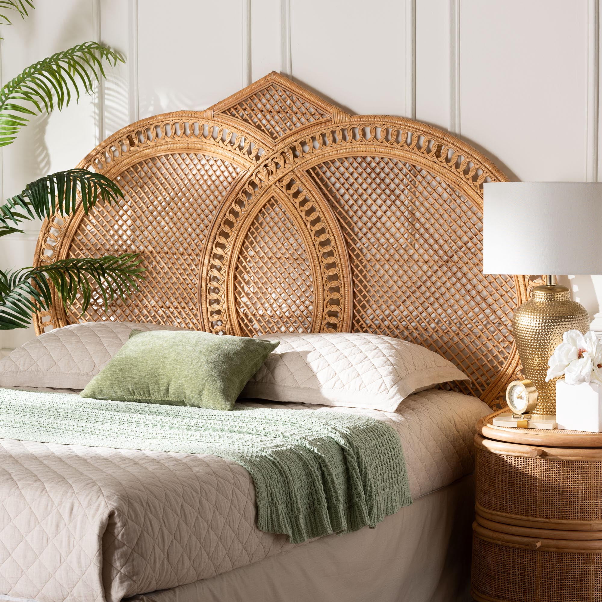 bali & pari Nerita Boho Standalone Headboard, Queen, Light Honey