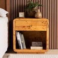 thumbnail image 1 of bali & pari Netra Modern Nightstand, 1-Drawer, Light Mappa Burl, 1 of 10