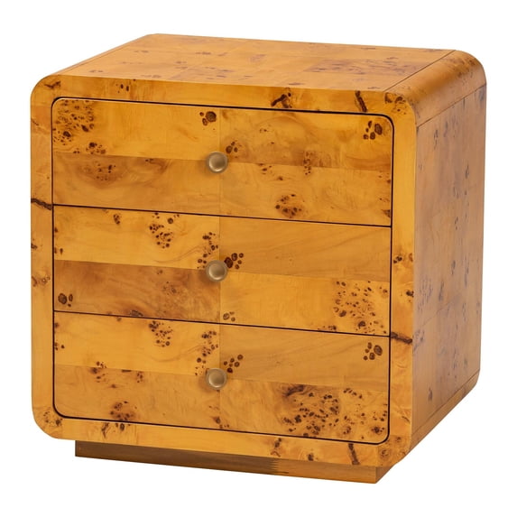 bali & pari Netra Natural Real Burl Wood 3-Drawer Nightstand
