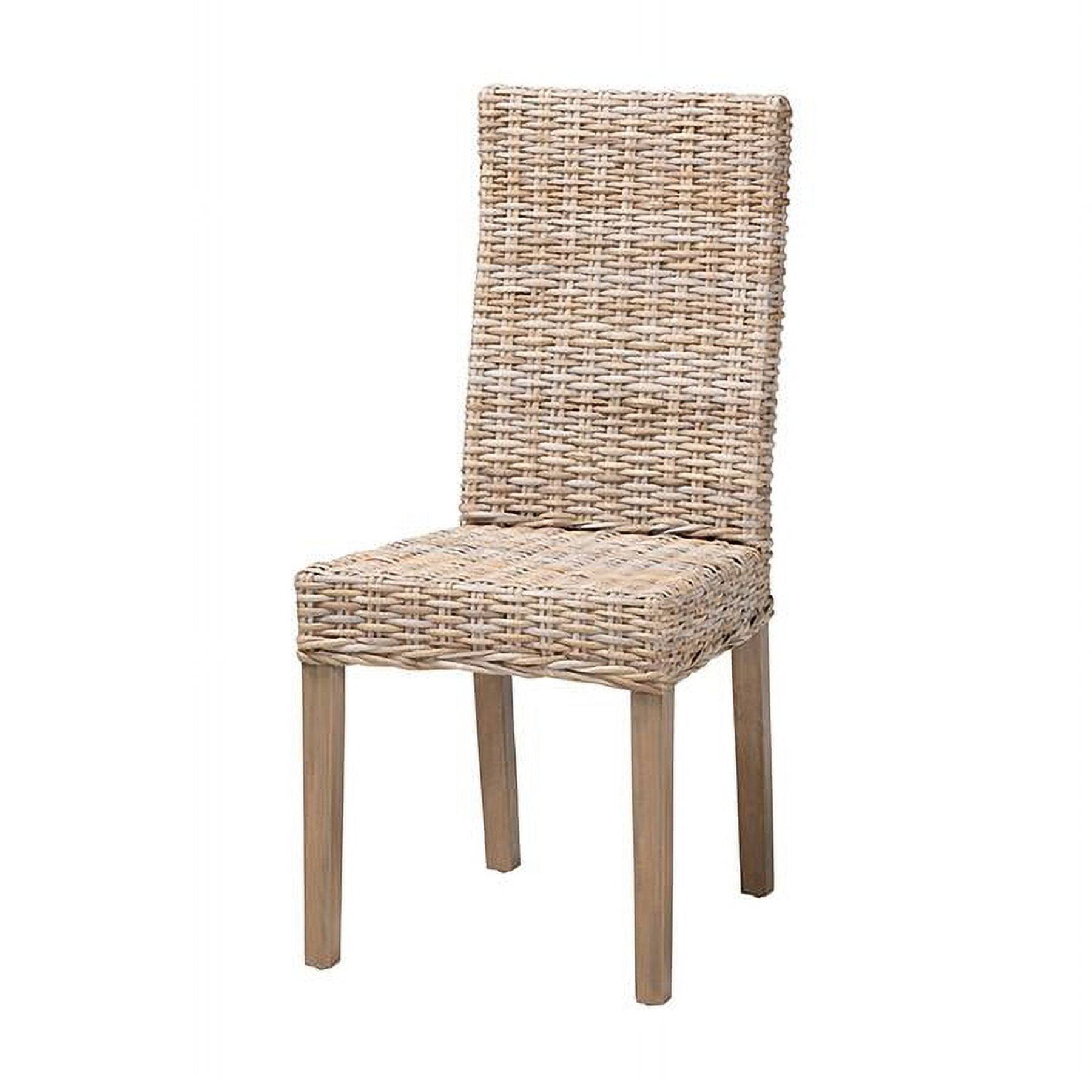 High Back Gray Wood and Cane Dining Chair