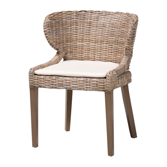 bali & pari Niesha Gray Natural Kubu Rattan and Mahogany Wood Dining Chair