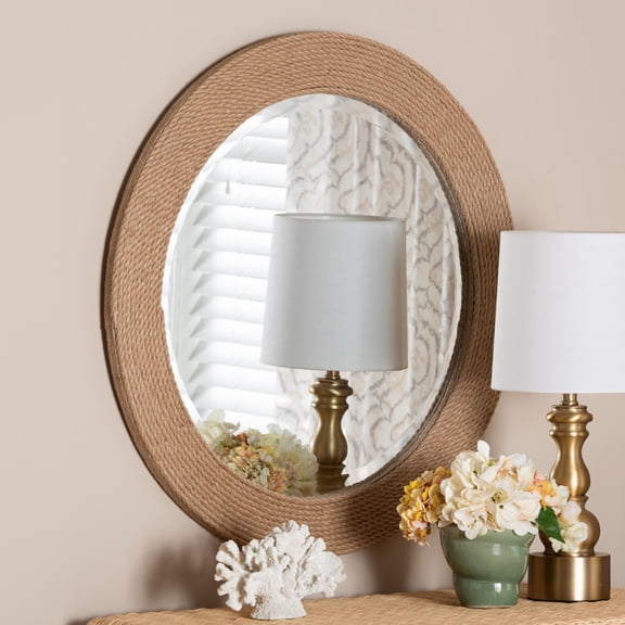 bali & pari Nieva Boho Mirror, 30"W, Round, Natural Brown