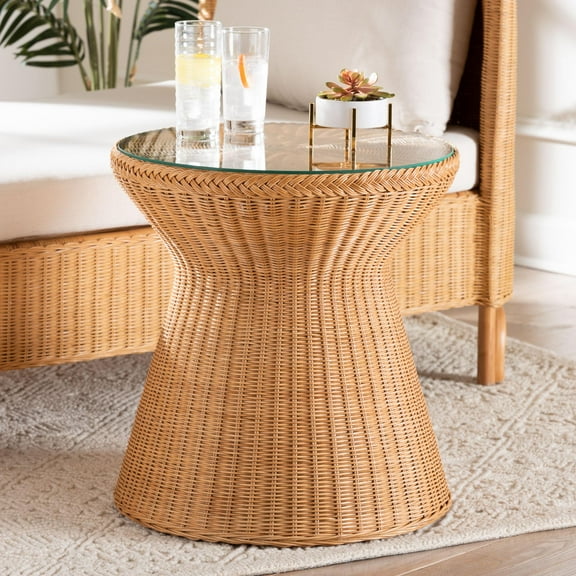 bali & pari Nina Boho End Table, Round, Natural