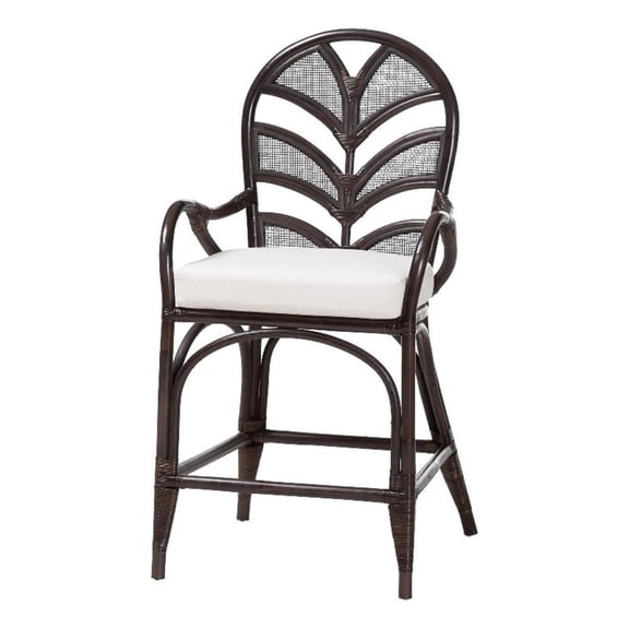 bali & pari Niven Natural Rattan Counter Stool with Cushion Wicker Accent Stool