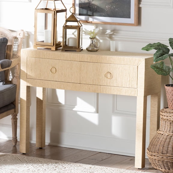 bali & pari Noah Boho Console Table, 2-Drawer, Light Brown