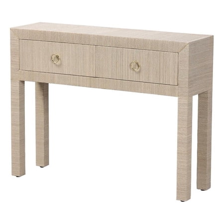 bali & pari Noah Grasscloth 2-Drawer Console Table Woven Texture Beige