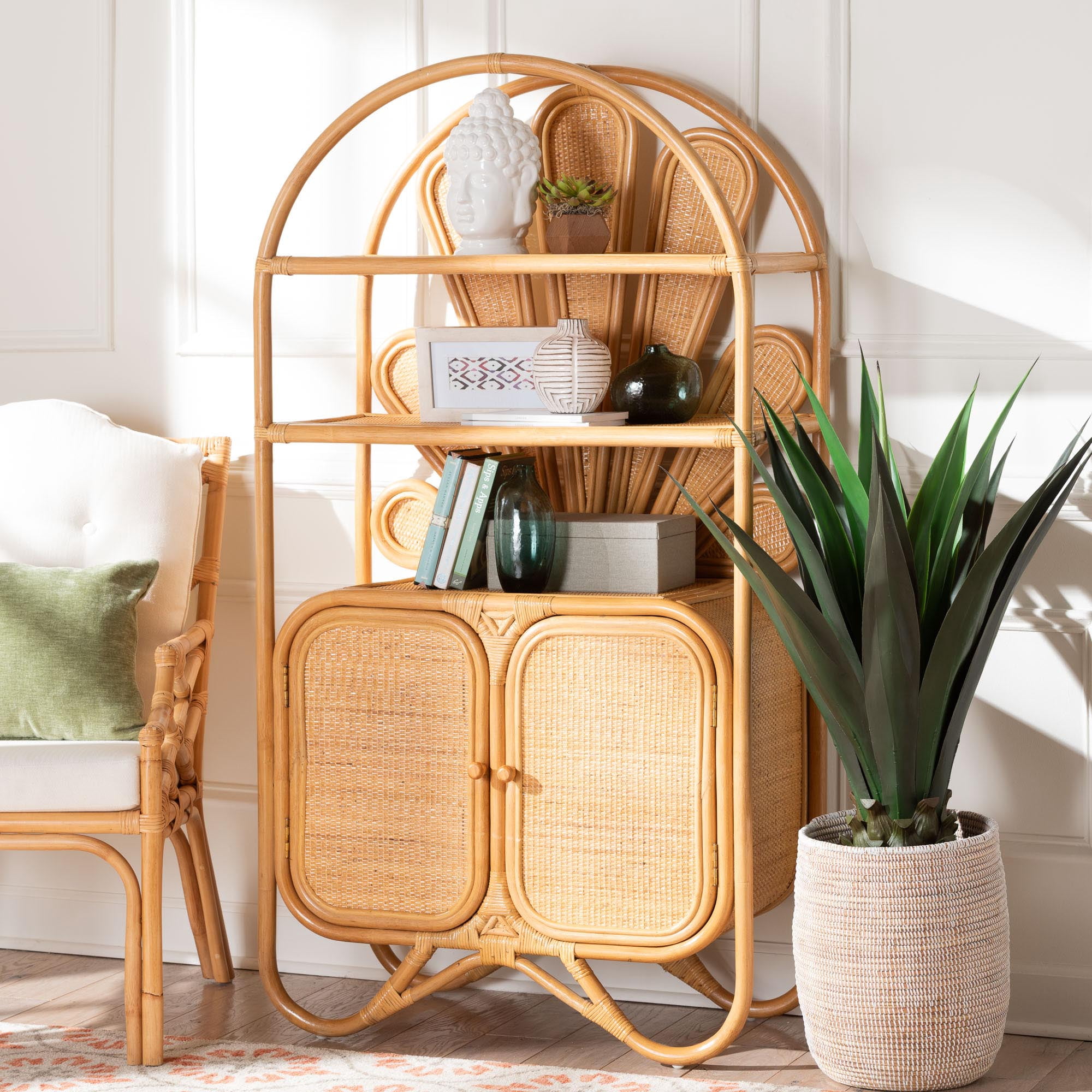bali & pari Noreen Boho Storage Cabinet, Light Honey