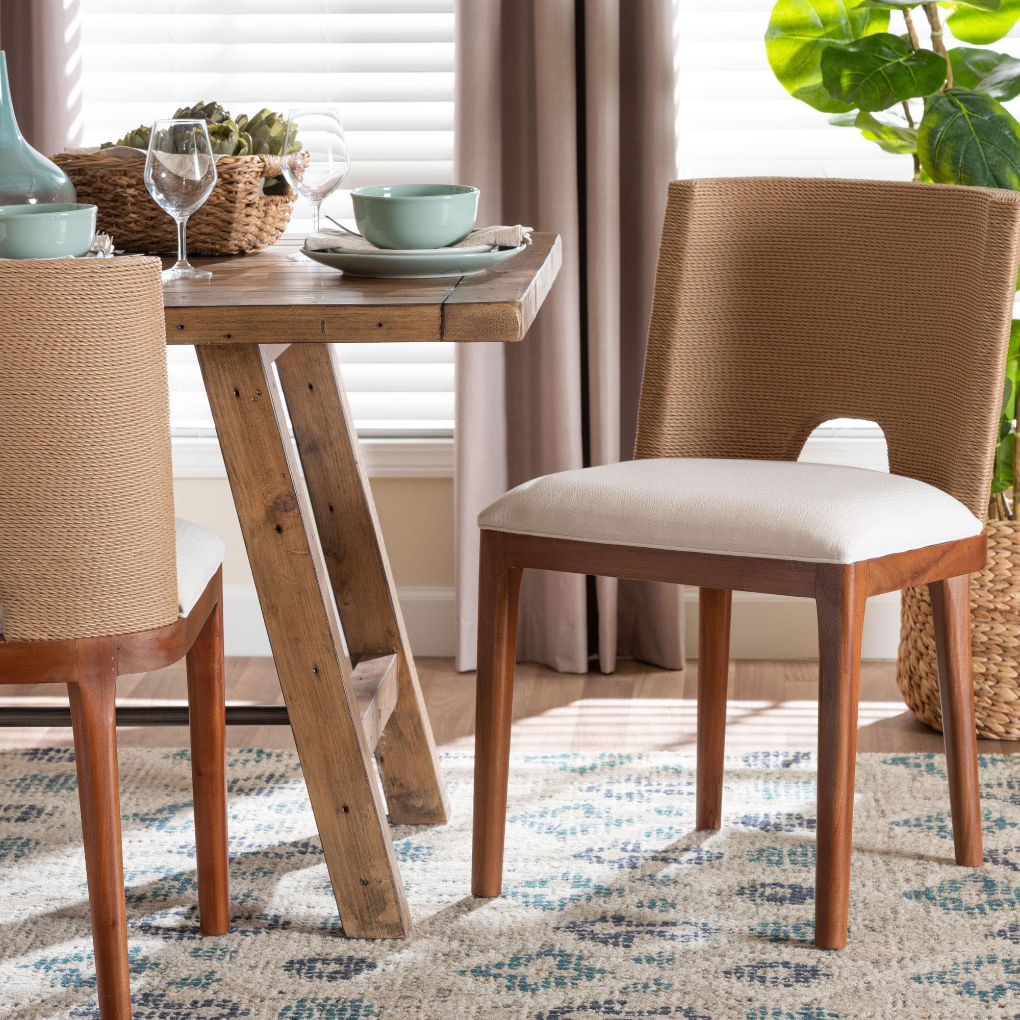 bali & pari Norely Boho Dining Chair, Dining Height 17.7", Light Brown