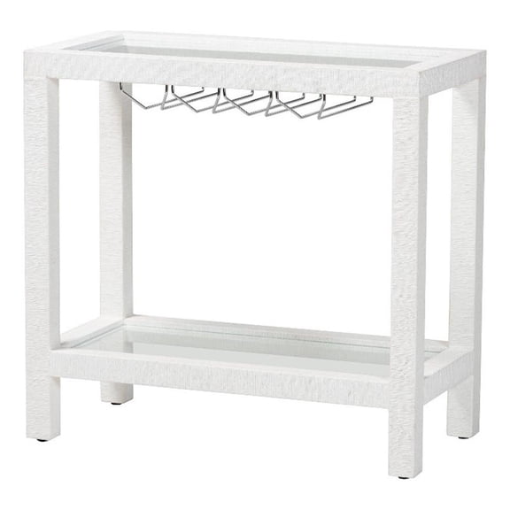 bali & pari Oaklynn Natural Grasscloth Wine Rack Two-Tier Bar Table White