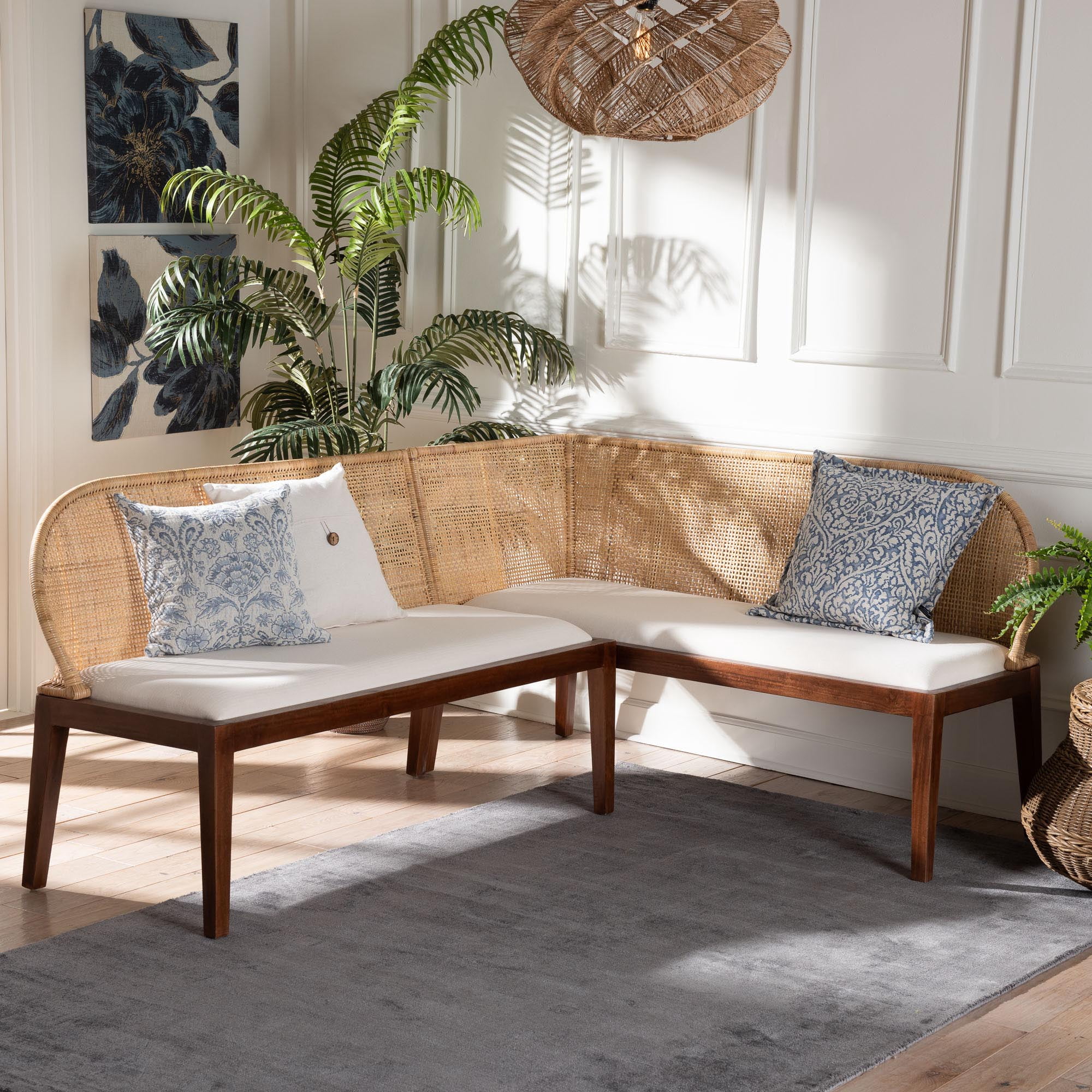 bali & pari Okinawa Boho Dining Nook Bench Set, Light Honey
