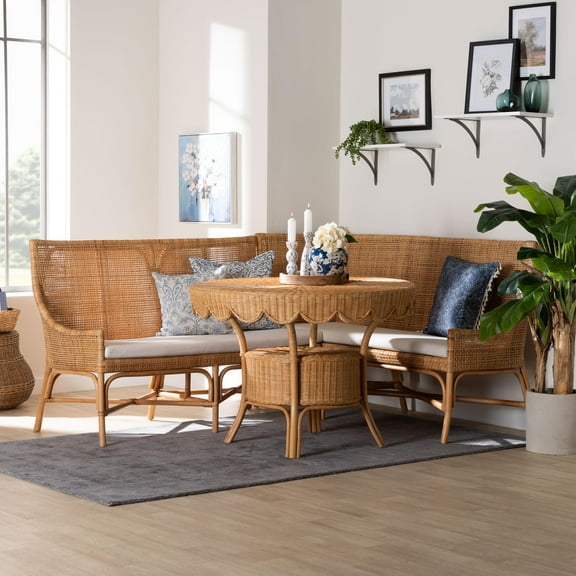 bali & pari Olivera Boho Dining Nook Set, 3-Piece, Light Honey