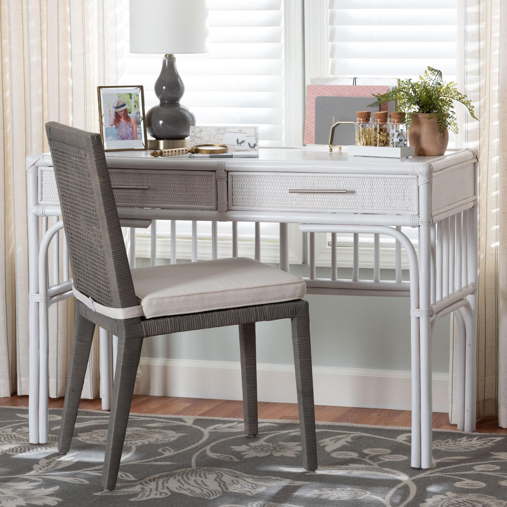 bali & pari Onella Boho Desk, 2-Drawer, White