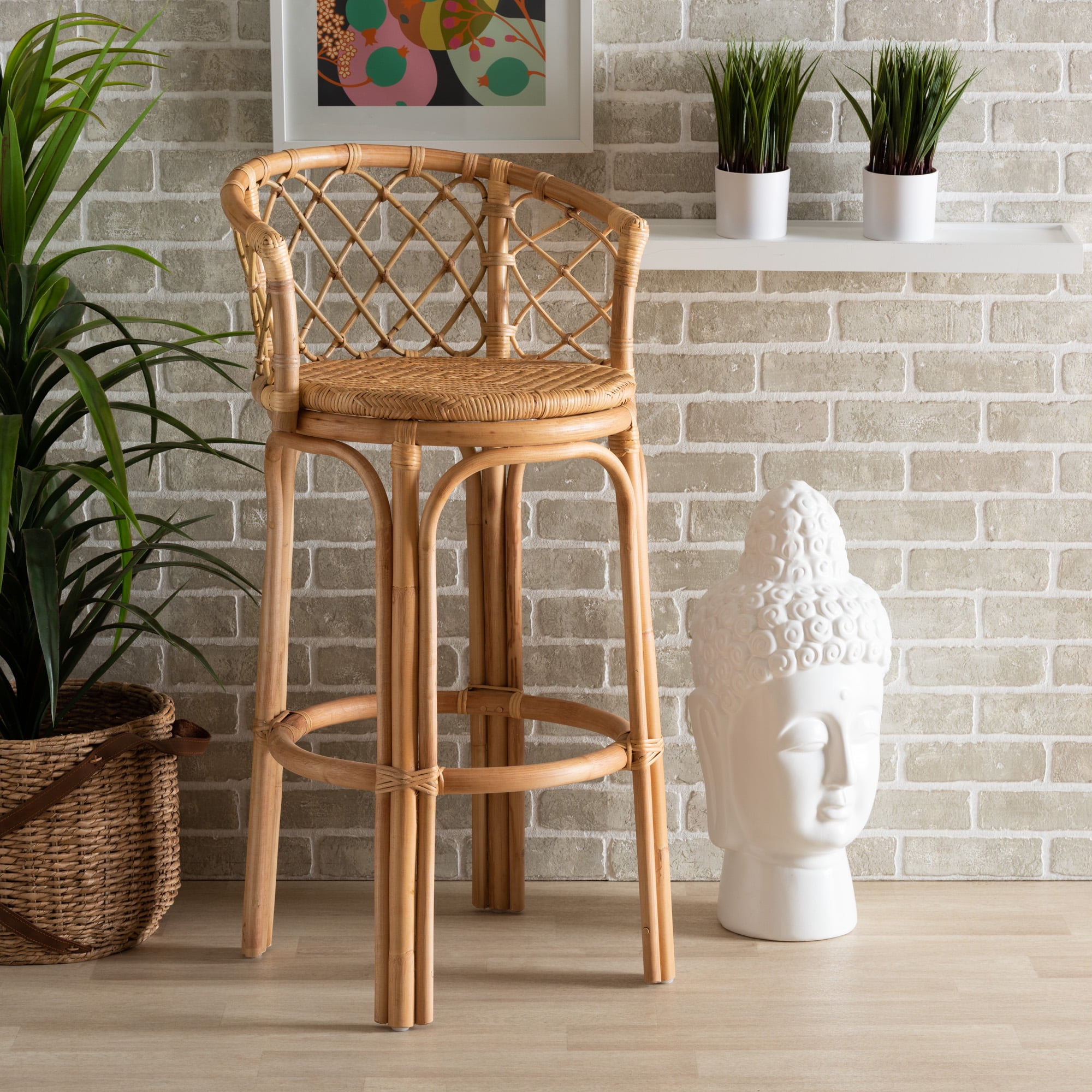 bali & pari Orchard Rattan BOHO Bar Stool, Natural Brown - Walmart.com