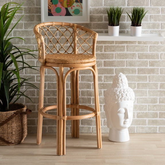 bali & pari Orchard Rattan BOHO Bar Stool, Natural Brown