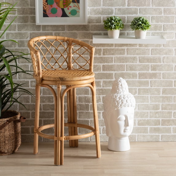 bali & pari Orchard Rattan BOHO Counter Stool, Natural Brown