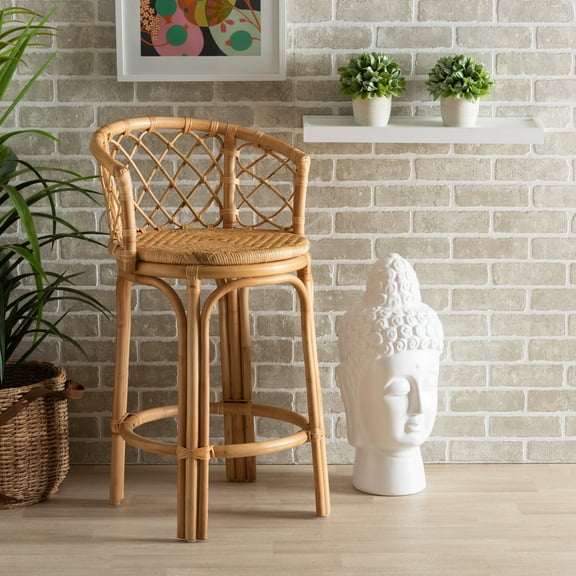 bali & pari Orchard Rattan BOHO Counter Stool, Natural Brown