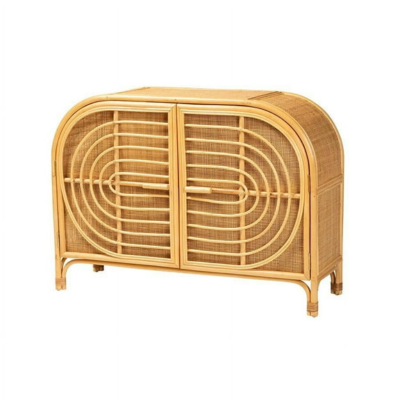 bali & pari Ovalet 2-Door Modern Rattan Sideboard in Natural Brown