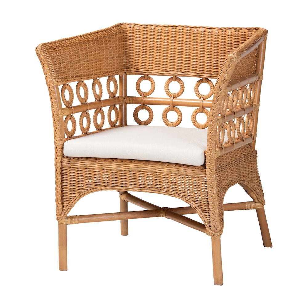 Handcrafted White Rattan Bohemian Accent Chair