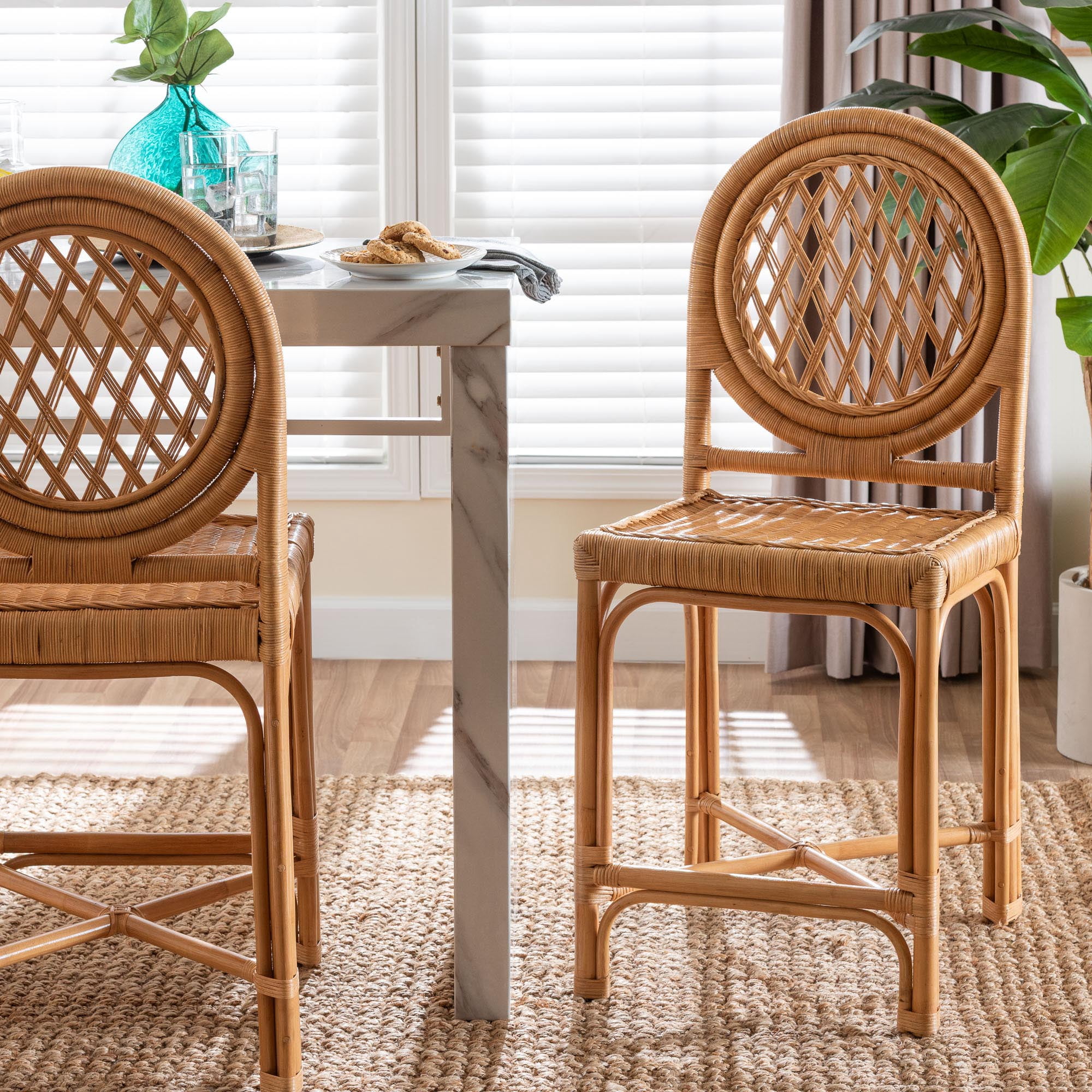 bali & pari Oxford Boho Counter Stool, Counter Height, Seat Height of 24", Light Honey