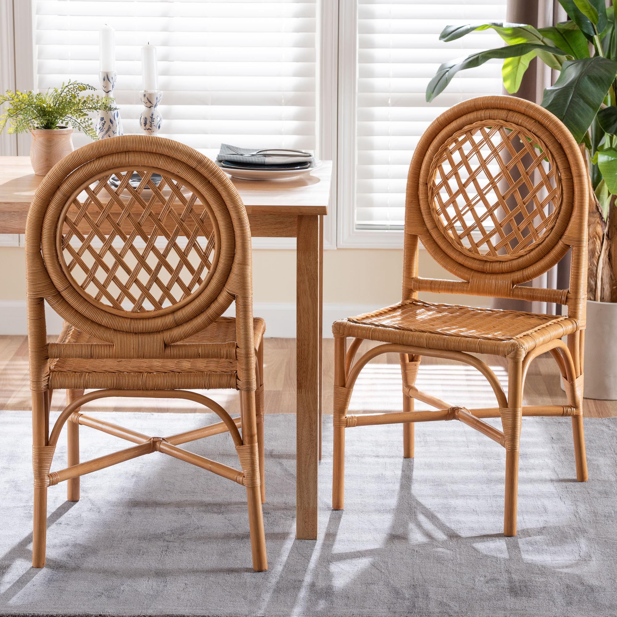 bali & pari Oxford Boho Dining Chair, Set of 2, Dining Height, Seat Height of 17", Light Honey