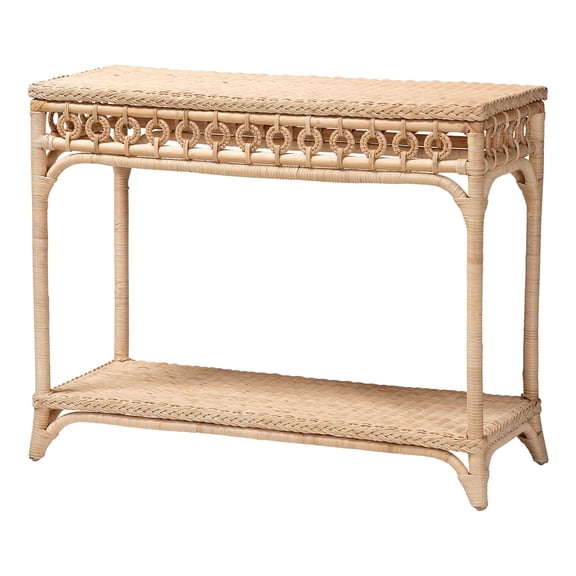 bali & pari Oxford Braided Natural Rattan Console Table with Open Shelf
