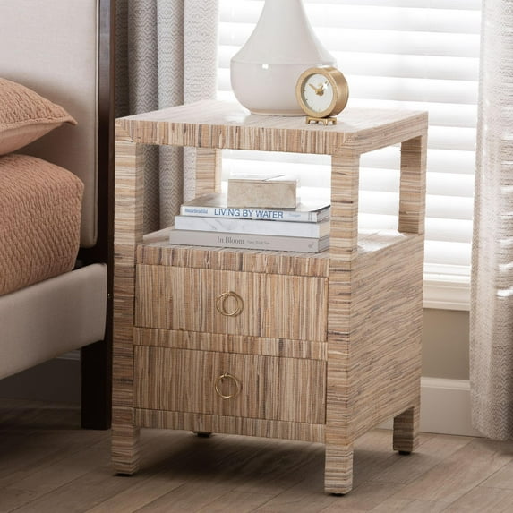 bali & pari Paine Boho Nightstand, 2-Drawer, Natural