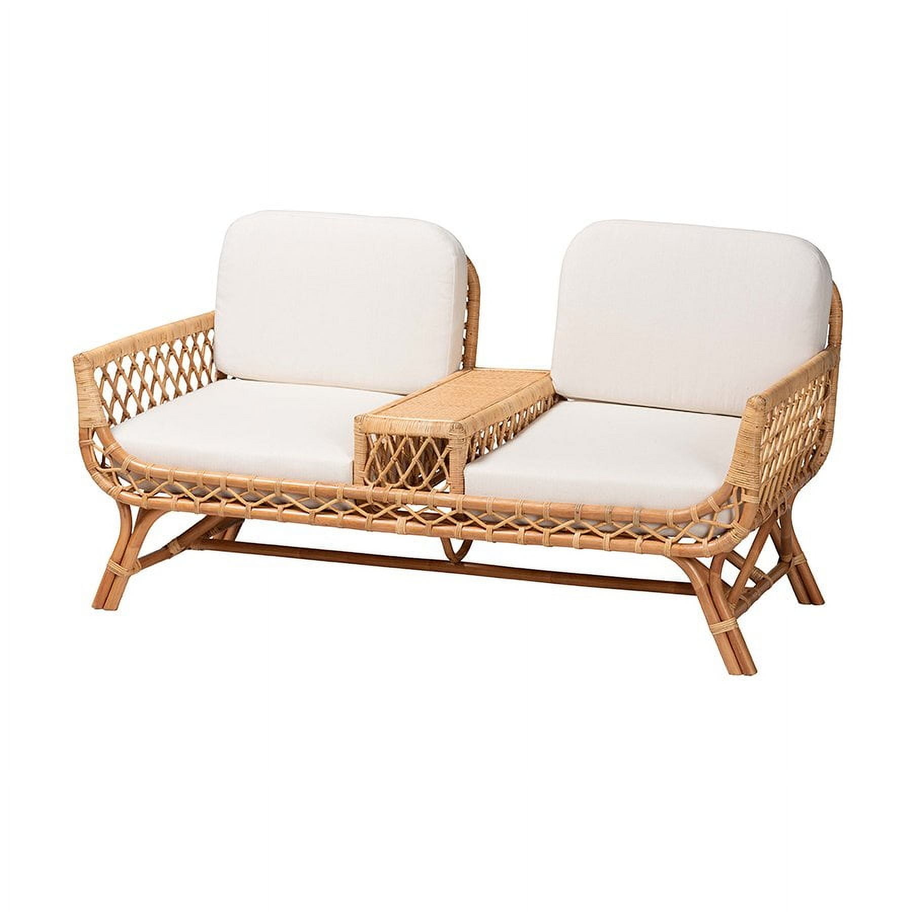 Bohemian Light Honey Rattan Tete-a-Tete Sofa with Removable Cushions
