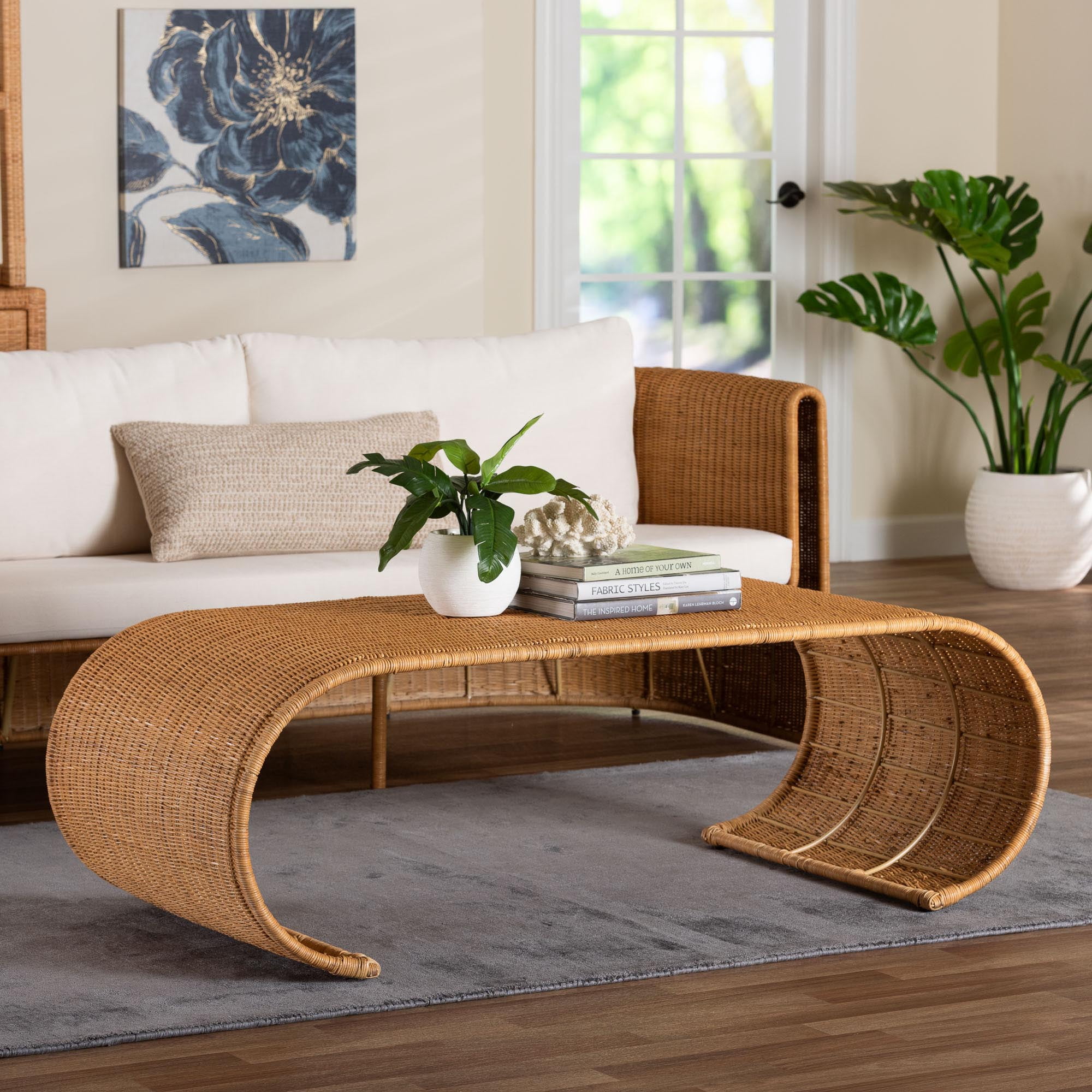 bali & pari Palm Boho Coffee Table, Light Honey