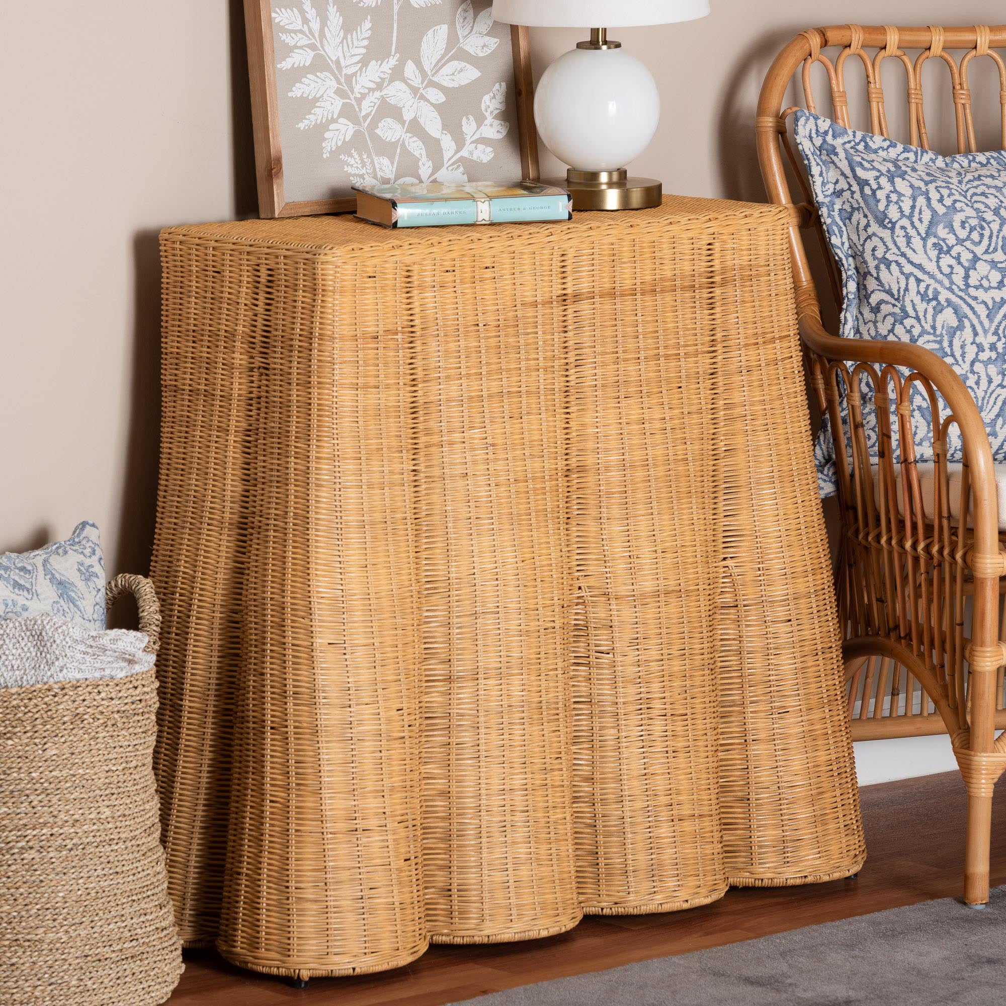 bali & pari Palm Boho Console Table, 36"W, Light Honey