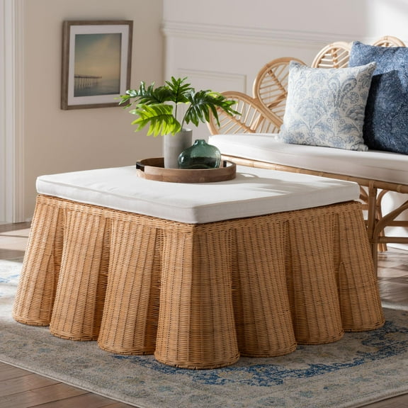 bali & pari Palm Boho Ottoman, 39"W, Square, Light Honey
